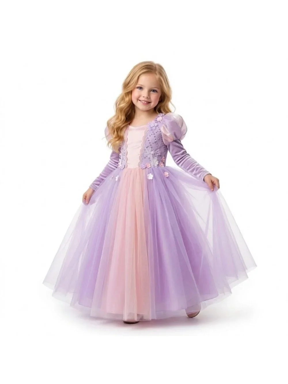Girls Rapunzel Inspired Princess Dress Lavender Pink Tulle Costume Gown